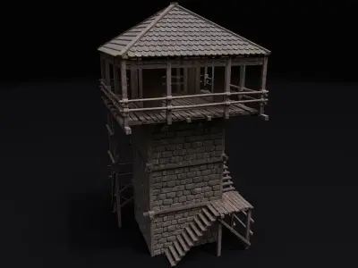 Realistic Medieval Watchtower Low-poly 3D model