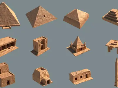 ancient egyptian pharaohs buildings Low-poly 3D model