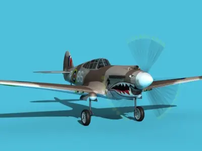 Curtiss P-40B Tomahawk V04 RAF 3D model