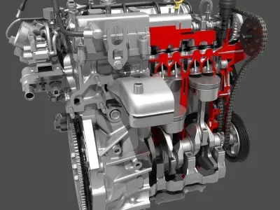 Car 4 Cylinder Engine Cutaway 3D model