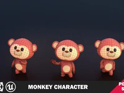 Funny Monkey Character Lowpoly Low-poly 3D model