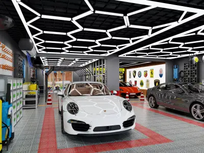 Auto repair shop Low-poly 3D model