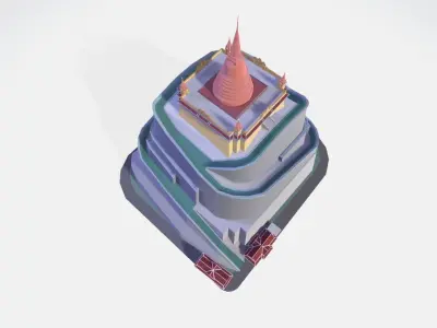 The Temple of the Golden Mount Bangkok Low-poly 3D model