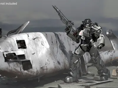 T 60 Power Armor Fallout with Rifle Rigged for Maya 3D model