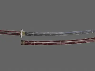 PBR Katana Japanese Sword Red V2 Low-poly 3D model