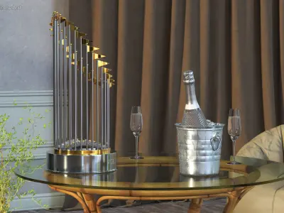 Baseball World Series Trophy on Glass and Bamboo Table 3D model