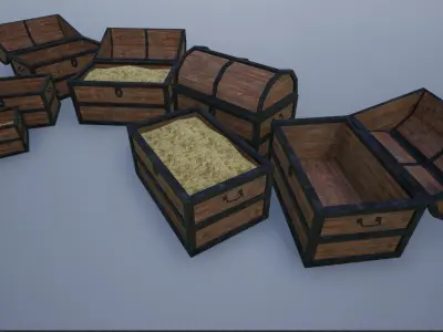 Lowpoly Animated Empty and Full Treasure Chests Low-poly 3D model