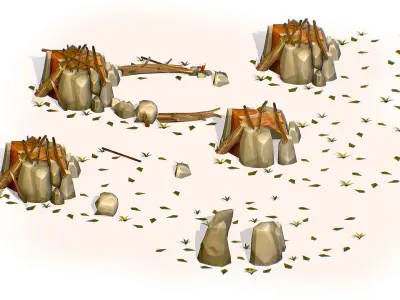 Handpaint Cartoon Stone Building House model Low-poly 3D model