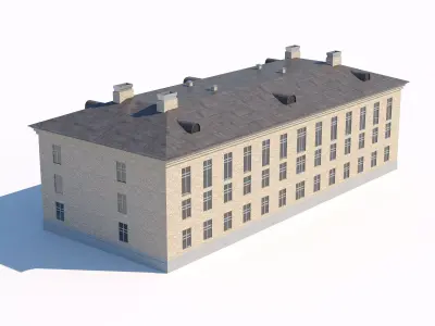 Classic brick residential building with pitched roof 3D model