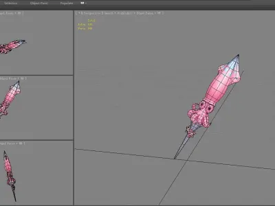Cartoon pink squid sword Low-poly 3D model