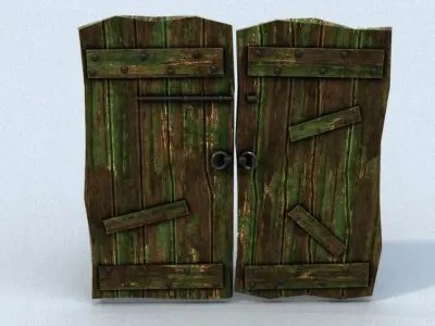 Old Wooden Green Door Low-poly 3D model