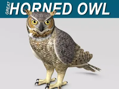 Great Horned Owl - Folded Wings 3D model