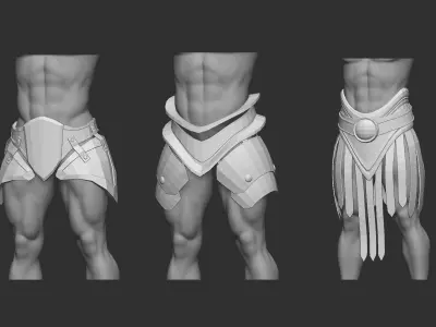 20 Low-poly medieval fantasy waist armor base mesh IMM brush 3D model