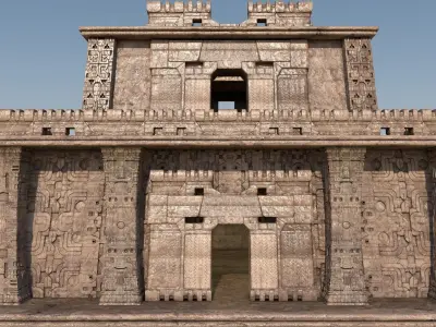 Modular preColumbian temple building with PBR textures 3D model