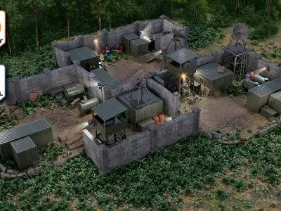 3DT Military Base Modular Pack Low-poly 3D model