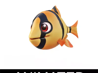 Tiger Barb Fish Cartoon Animated Low-poly 3D model
