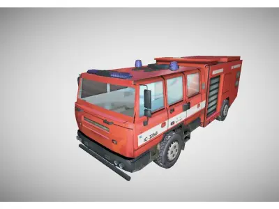 low poly fire truck Low-poly 3D model