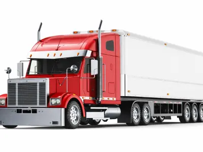 Detailed Long Hood Red Truck 3D model