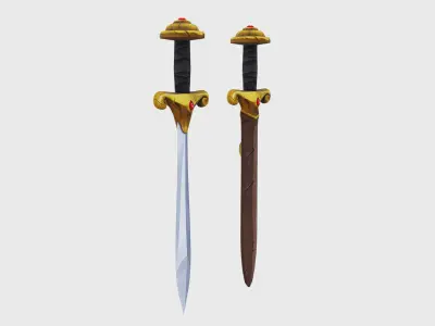 Simple Steel Sword Leather Hilt Scabbard Lowpoly Melee Low-poly 3D model