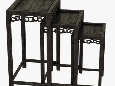 Chinese Black Lacquered Nest of Three Side Tables 3D model