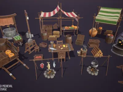 Stylized Medieval Package Low-poly 3D model