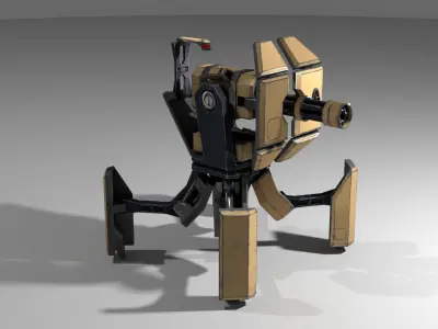 Military low-poly folding sentry gun with animation Free low-poly 3D model