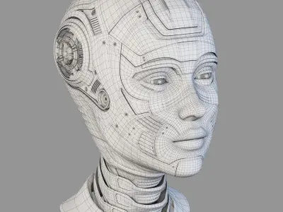 Female cyborg head 3D model