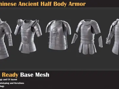 10 Chinese Ancient Half Body Armor Base Mesh - VOL 28 3D model