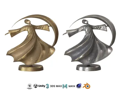 Dancing human metal statues Low-poly 3D model