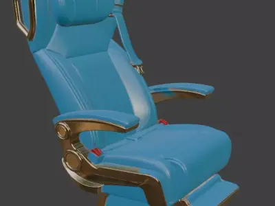 Luxury VIP Aircraft Seat Skyblue Leather Gold Edition 3D model