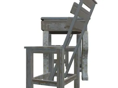 Realistic Old Vintage Wooden Chair and Table 3D model