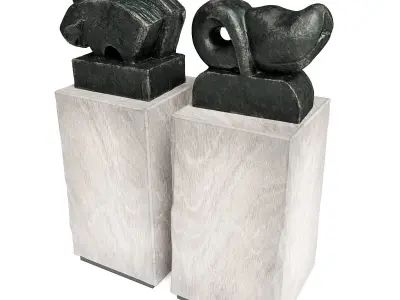 Modern sculptures Bull and Fish Low-poly 3D model