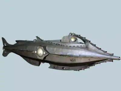 Nautilus metal ship with lights 3D model