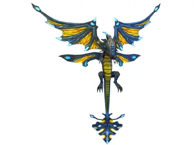 Low Poly Monster Blue Young Winged Dragon Low-poly 3D model