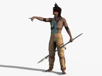 Native American Warrior Rigged Low-poly 3D model