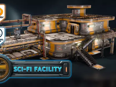 3DT Sci-Fi Research Facility Modular Pack Low-poly 3D model
