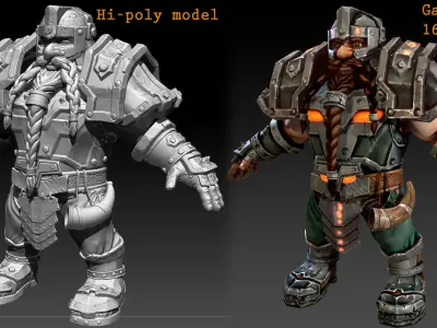 Dwarf warrior animated game model Low-poly 3D model