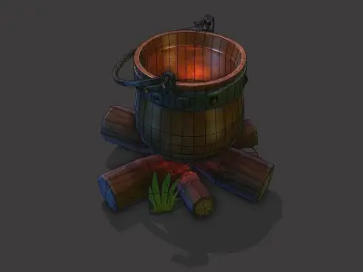Camp Fire Cauldron Low-poly 3D model
