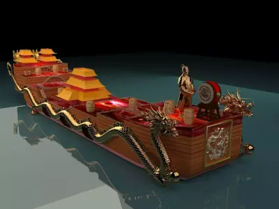 chinese junk ship warship oldship pirates fleet sails 3D model