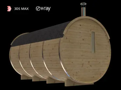 Bathhouse wooden barrel sauna 3D model