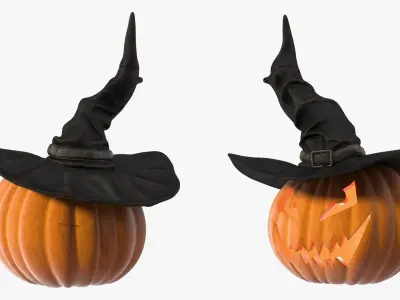 Halloween Pumpkin with Witch Hat 3D model