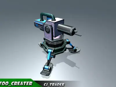 Flame Thrower Turret Lowpoly 3D Model Low-poly 3D model