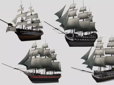 Military sailing ships Low-poly 3D model