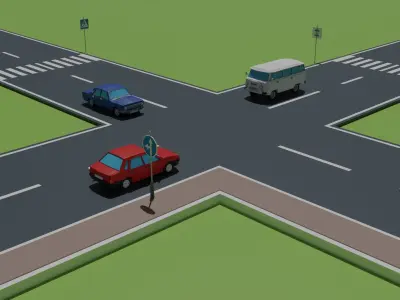 free Ukraine road roadsign cars Free low-poly 3D model