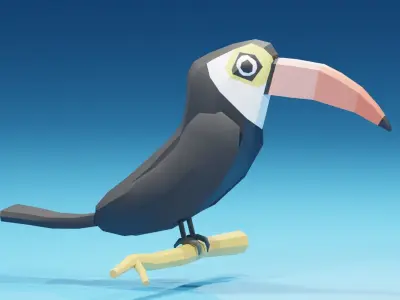 Low Poly Cartoon Toucan Bird Low-poly 3D model