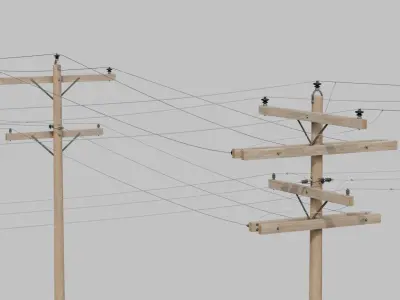 Utility Pole - Wooden Mast with Double Crossarms 3D model