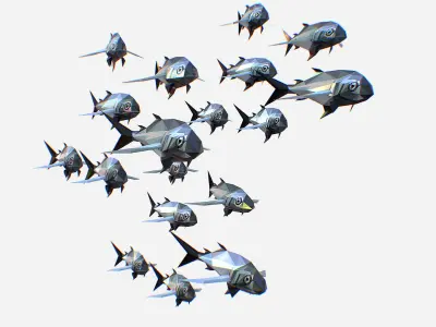 Animated Low Poly Art Flock Grey Sea Fish Low-poly 3D model