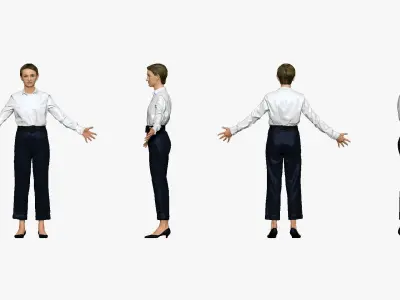 001292 woman in white tshirt blue pants hands in open pose lo... Low-poly 3D model