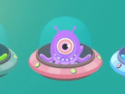 Alien in UFO sauser Low-poly 3D model