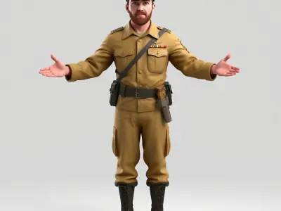 Military Officer D Character Model Rigged and Animated Low-poly 3D model